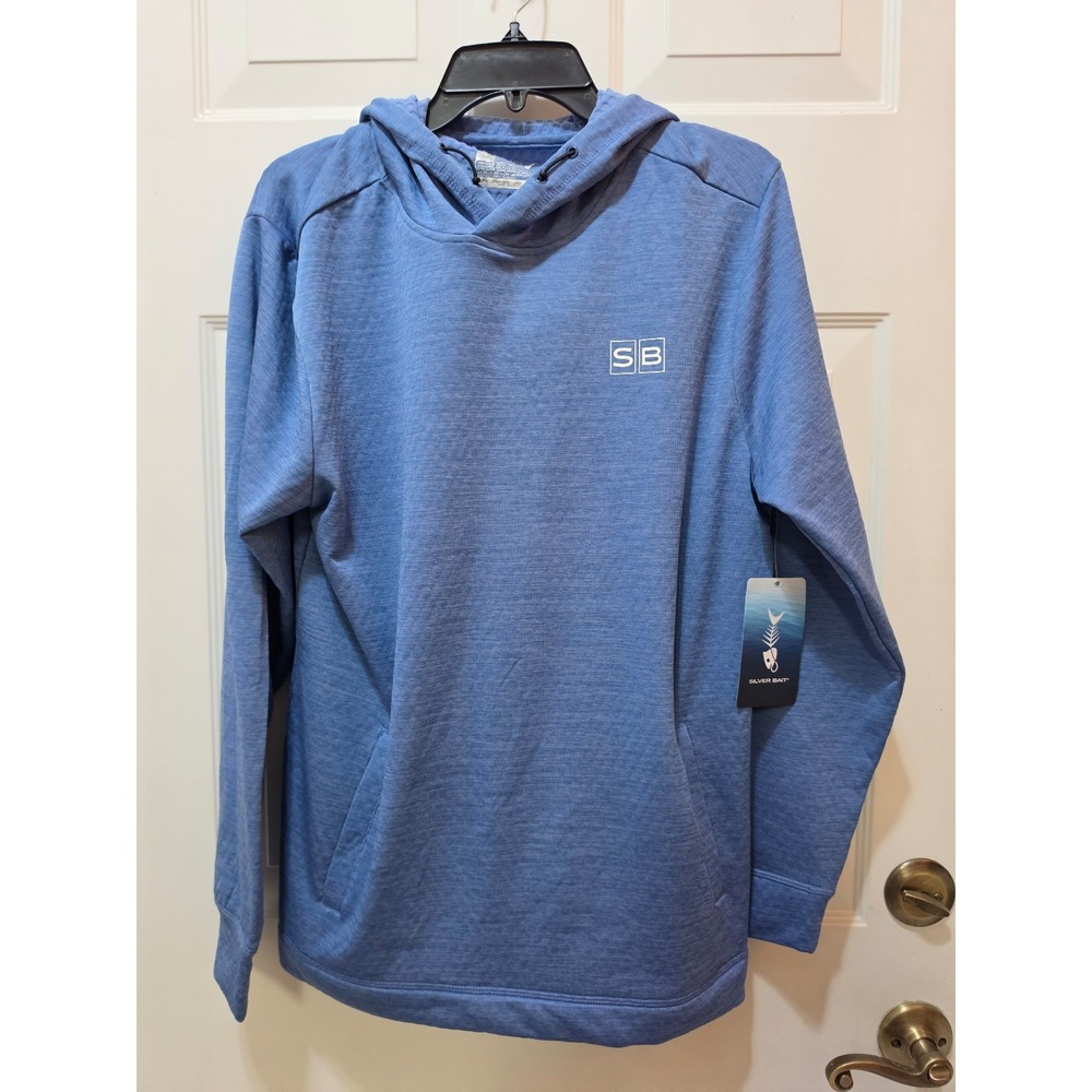 Silver Bait Performance Fishing Hoodie Sun Shirt Blue Marled Knit Men's NWT XL